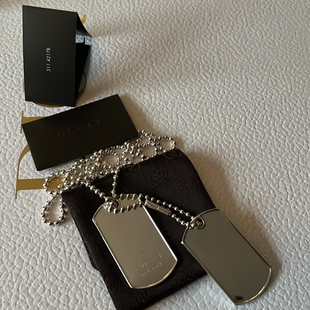 Vintage sterling Silver Gucci dog tags 24 inch mirror finish!! Gorgeous!